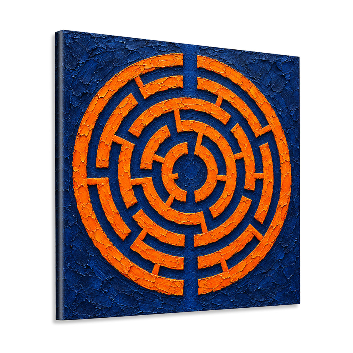 INVIN ART Framed Canvas 100% Handpainted Oil Painting Orange Maze on Indigo Wall Art