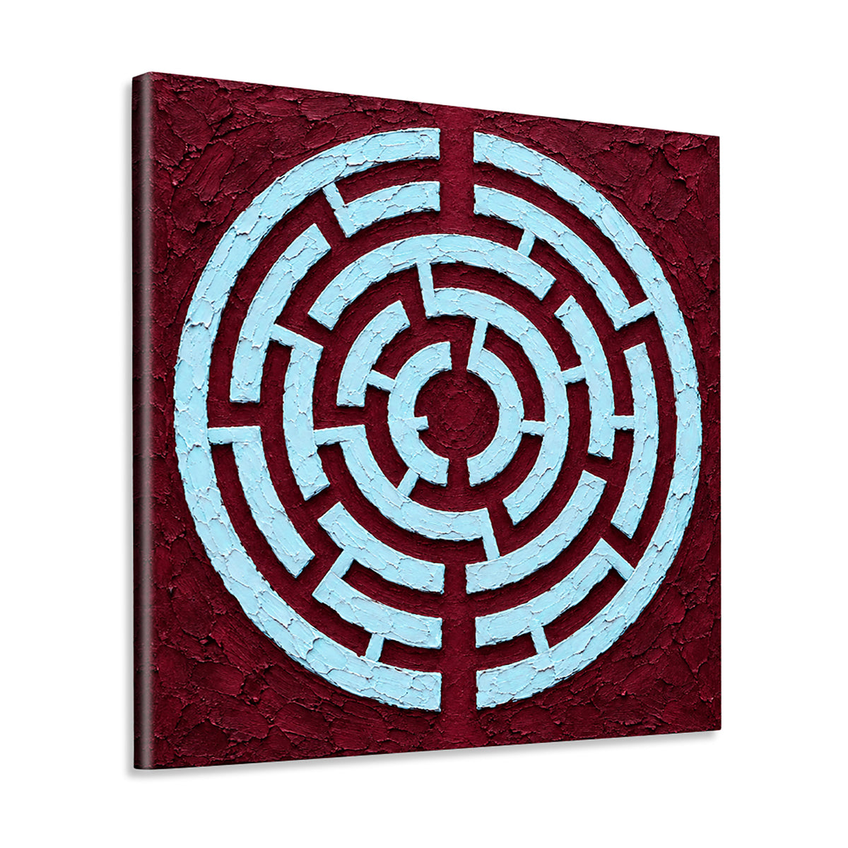 INVIN ART Framed Canvas 100% Handpainted Oil Painting Ice Blue Maze on Burgundy Wall Art
