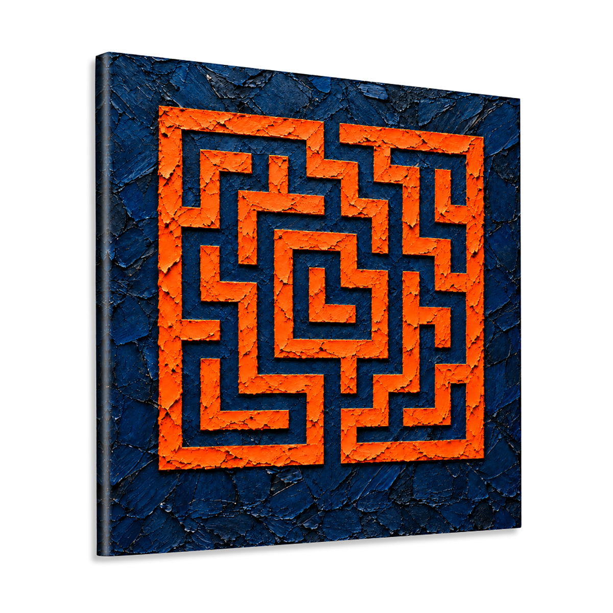 INVIN ART Framed Canvas 100% Handpainted Oil Painting Orange Square Maze Wall Art