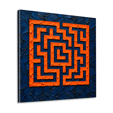 INVIN ART Framed Canvas 100% Handpainted Oil Painting Orange Square Maze Wall Art