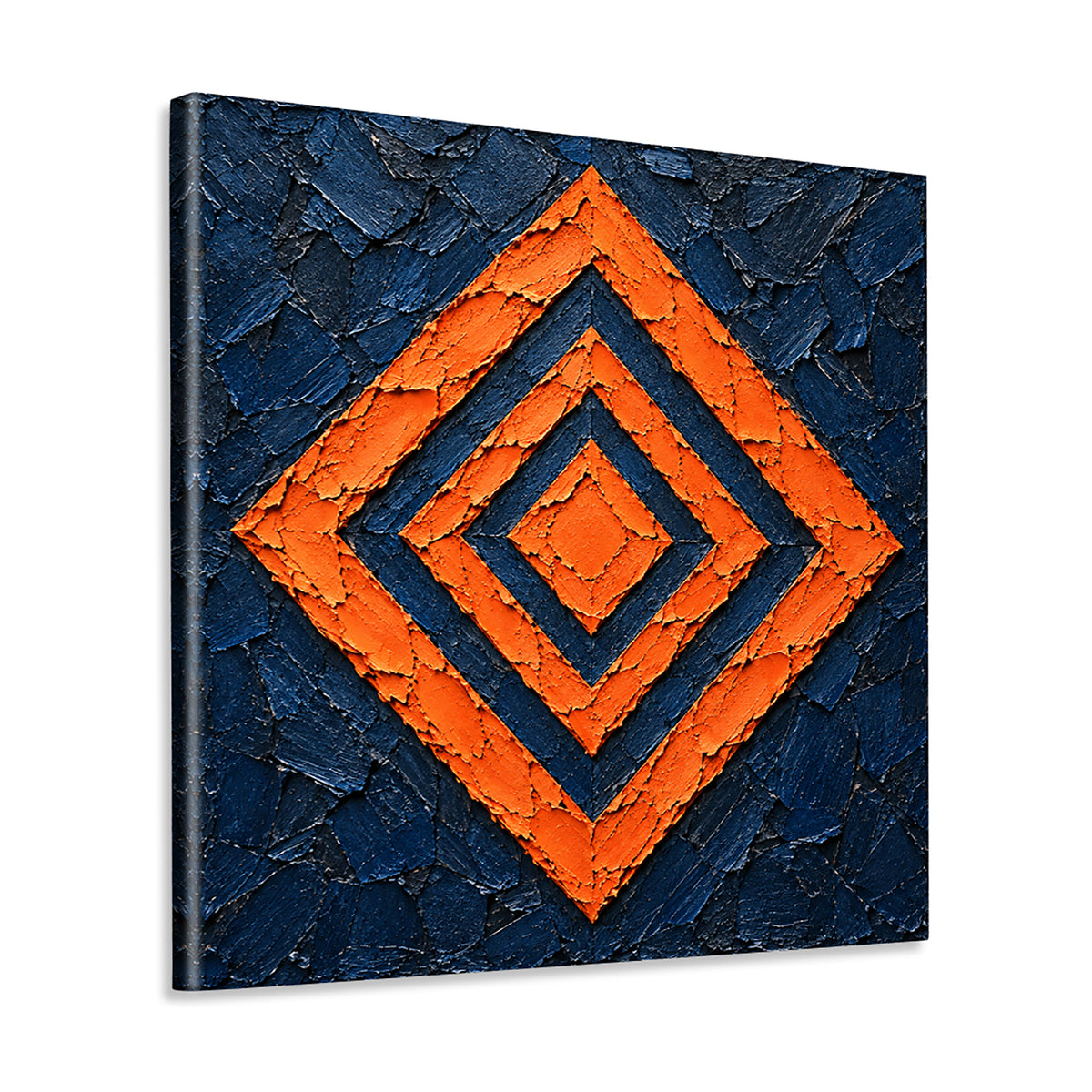 INVIN ART Framed Canvas 100% Handpainted Oil Painting Orange Concentric Diamonds Wall Art
