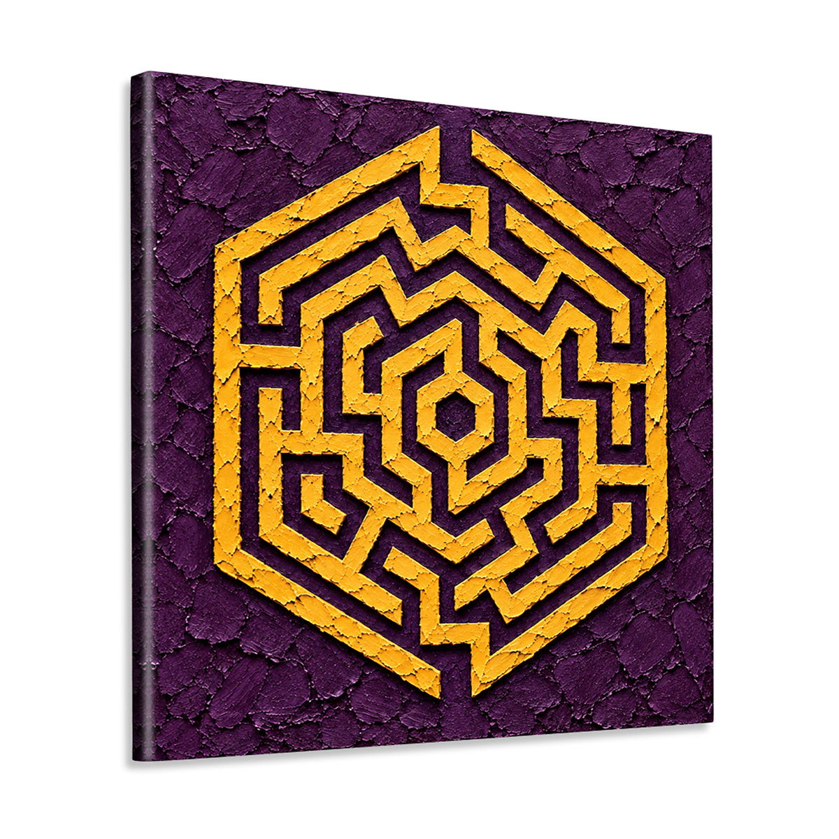 INVIN ART Framed Canvas 100% Handpainted Oil Painting Golden Hexagon Maze Wall Art