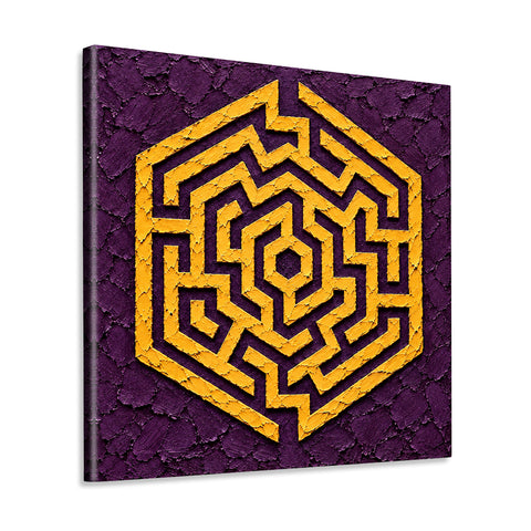 INVIN ART Framed Canvas 100% Handpainted Oil Painting Golden Hexagon Maze Wall Art