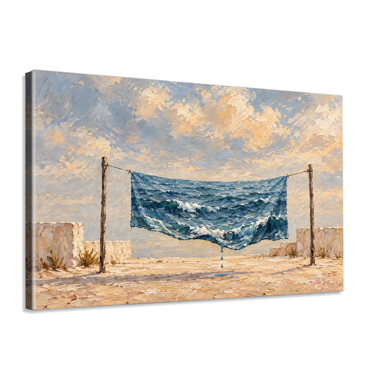 INVIN ART Framed Canvas 100% Handpainted Oil Painting A Sea Hung Out to Dry Wall Art