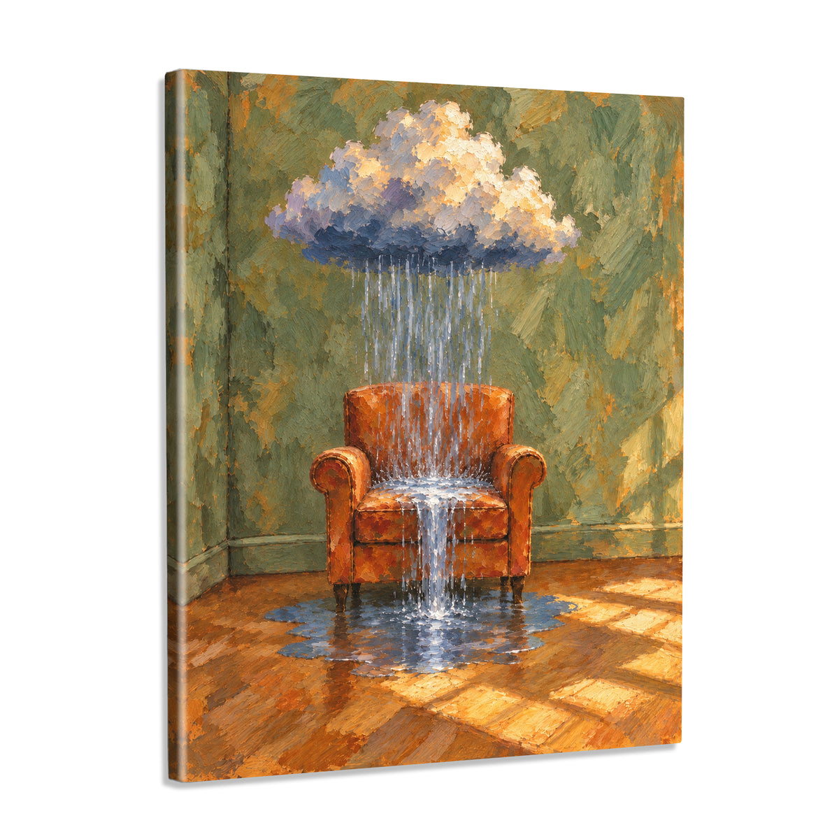 INVIN ART Framed Canvas 100% Handpainted Oil Painting Armchair Beneath a Rain Cloud Wall Art
