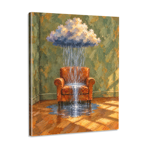 INVIN ART Framed Canvas 100% Handpainted Oil Painting Armchair Beneath a Rain Cloud Wall Art