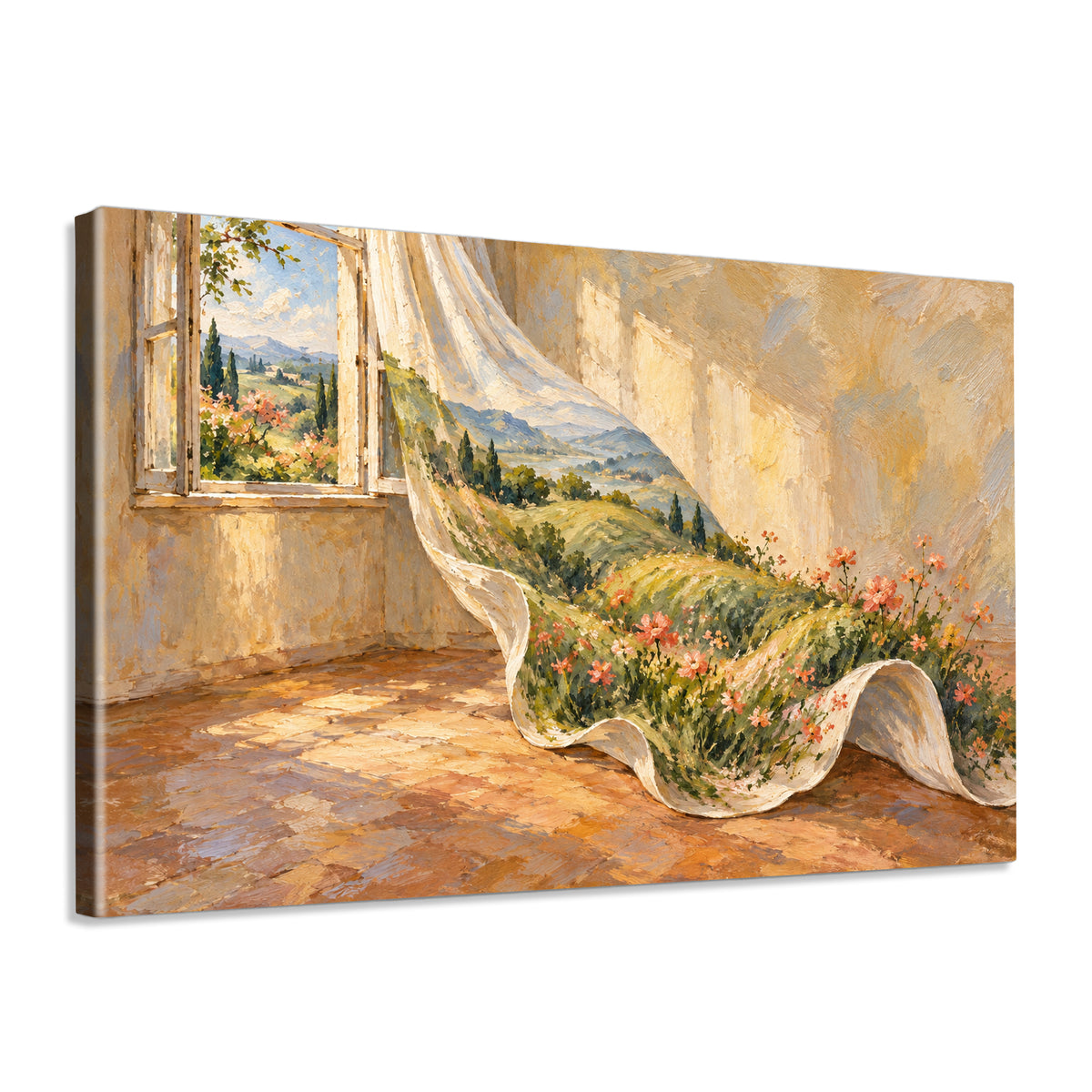 INVIN ART Framed Canvas 100% Handpainted Oil Painting A Meadow in the Curtain Wall Art