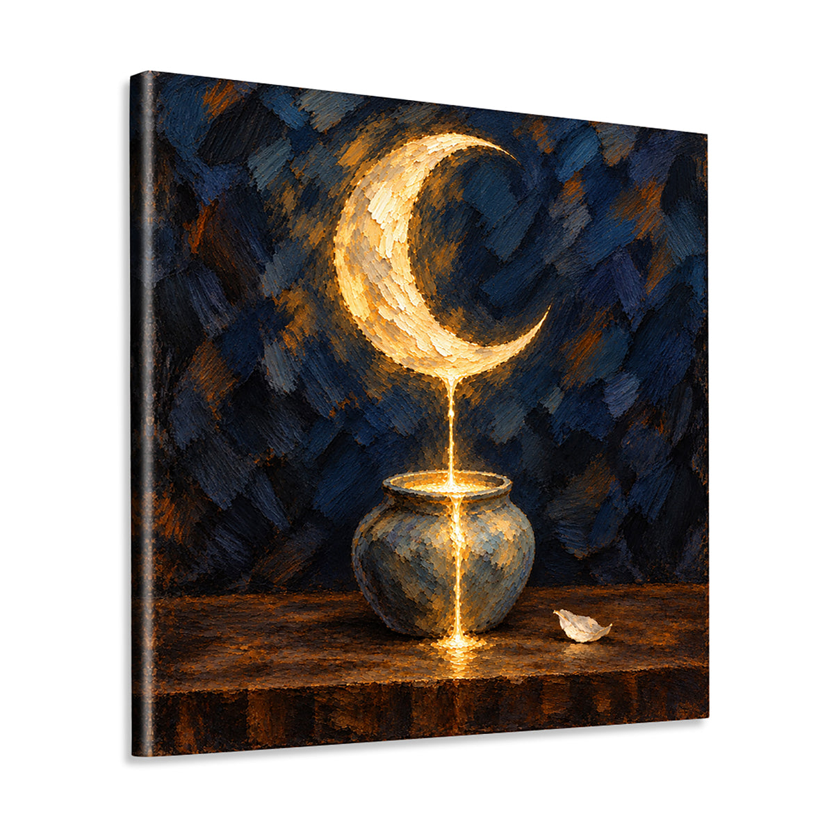 INVIN ART Framed Canvas 100% Handpainted Oil Painting Moonlight into the Vessel Wall Art