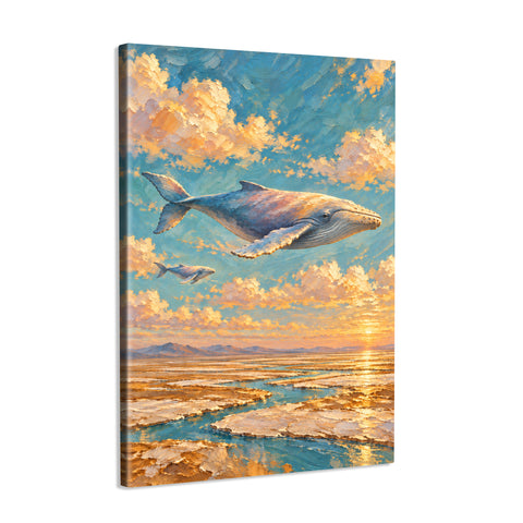 INVIN ART Framed Canvas 100% Handpainted Oil Painting Whale Above the Salt Flats Wall Art