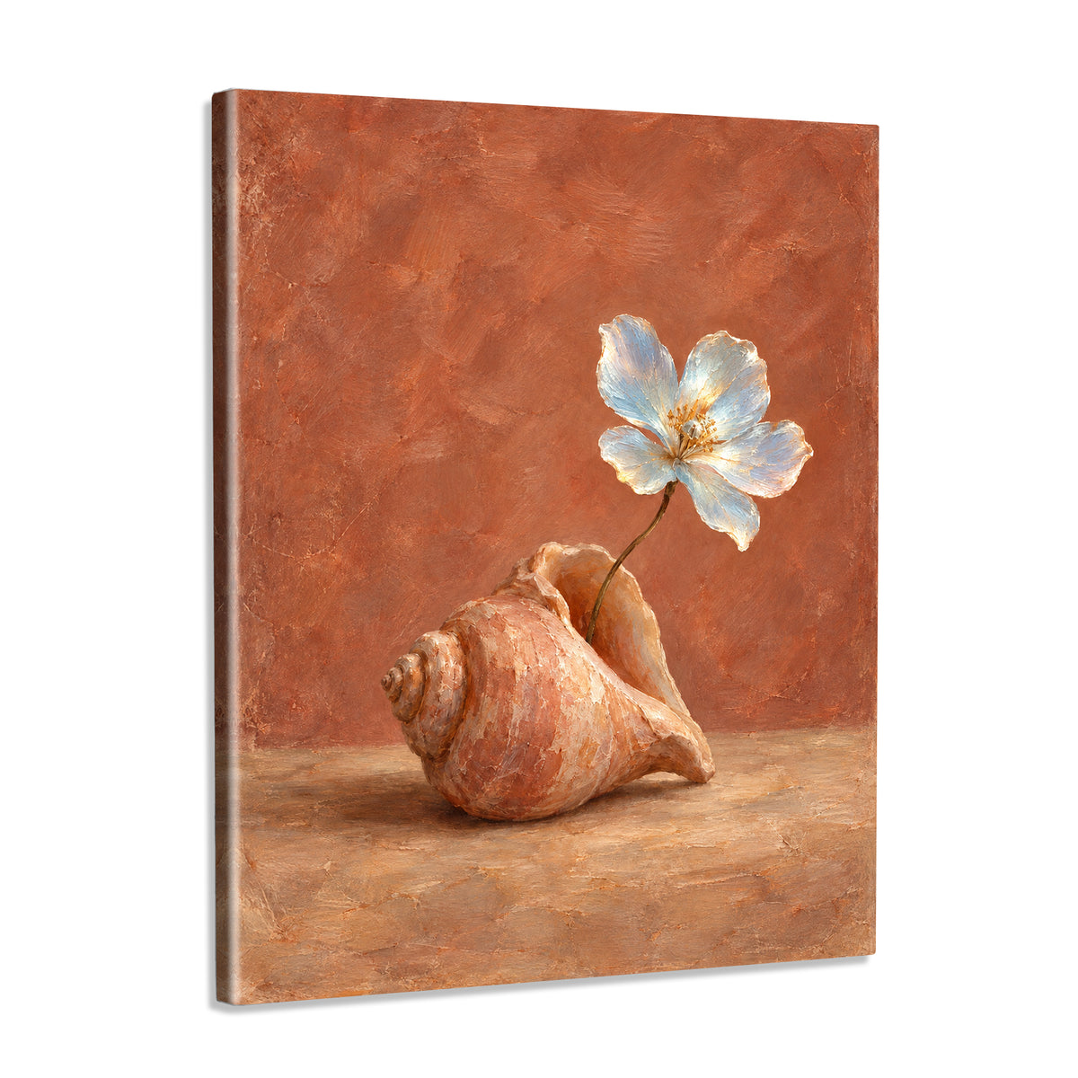 INVIN ART Framed Canvas 100% Handpainted Oil Painting A White Flower in a Shell Wall Art