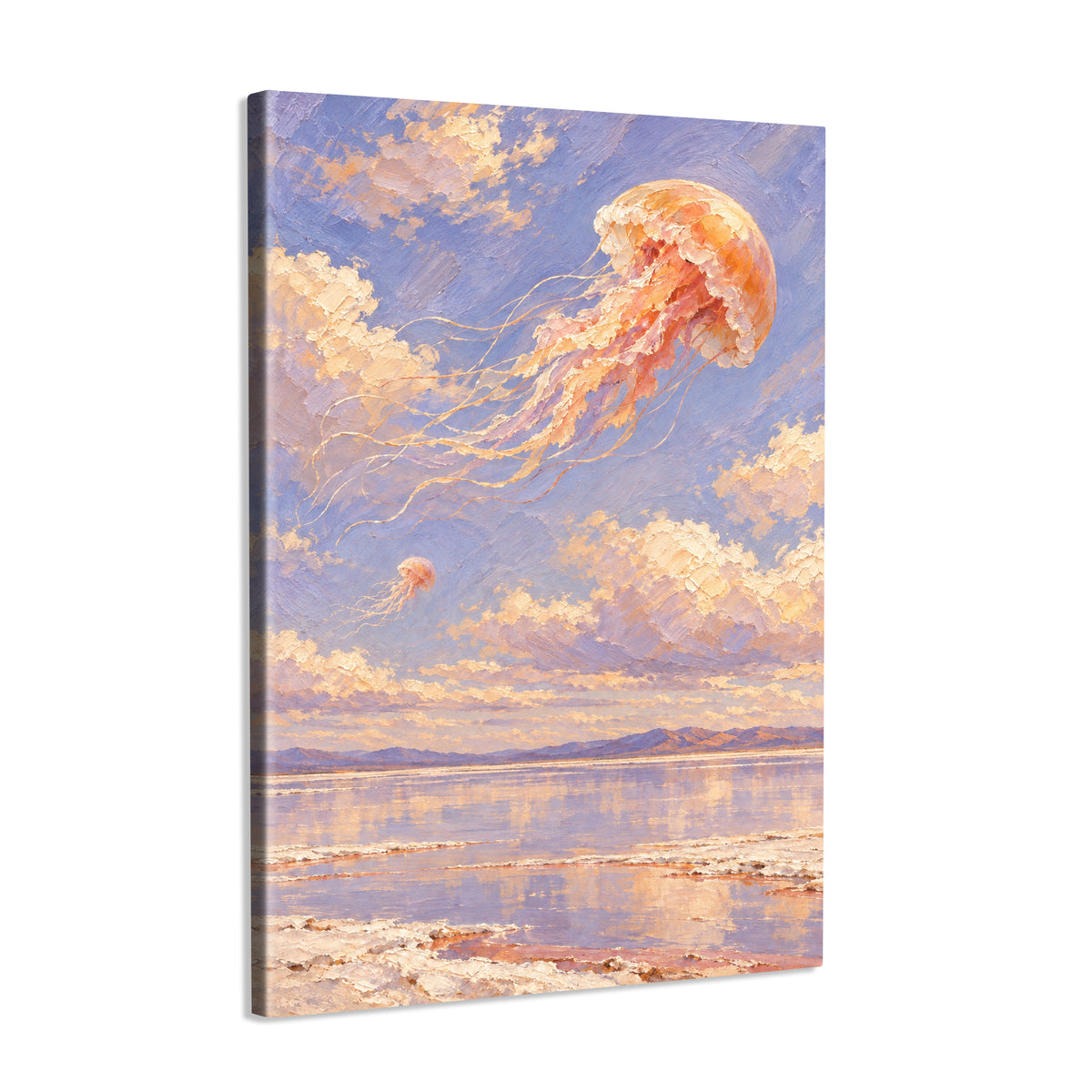 INVIN ART Framed Canvas 100% Handpainted Oil Painting Honey Jellyfish Above the Salt Lake Wall Art