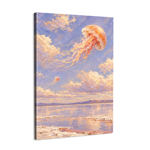 INVIN ART Framed Canvas 100% Handpainted Oil Painting Honey Jellyfish Above the Salt Lake Wall Art