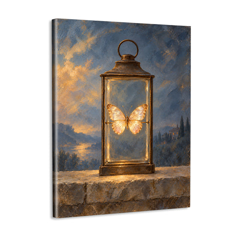 INVIN ART Framed Canvas 100% Handpainted Oil Painting Golden Butterfly in the Lantern Wall Art