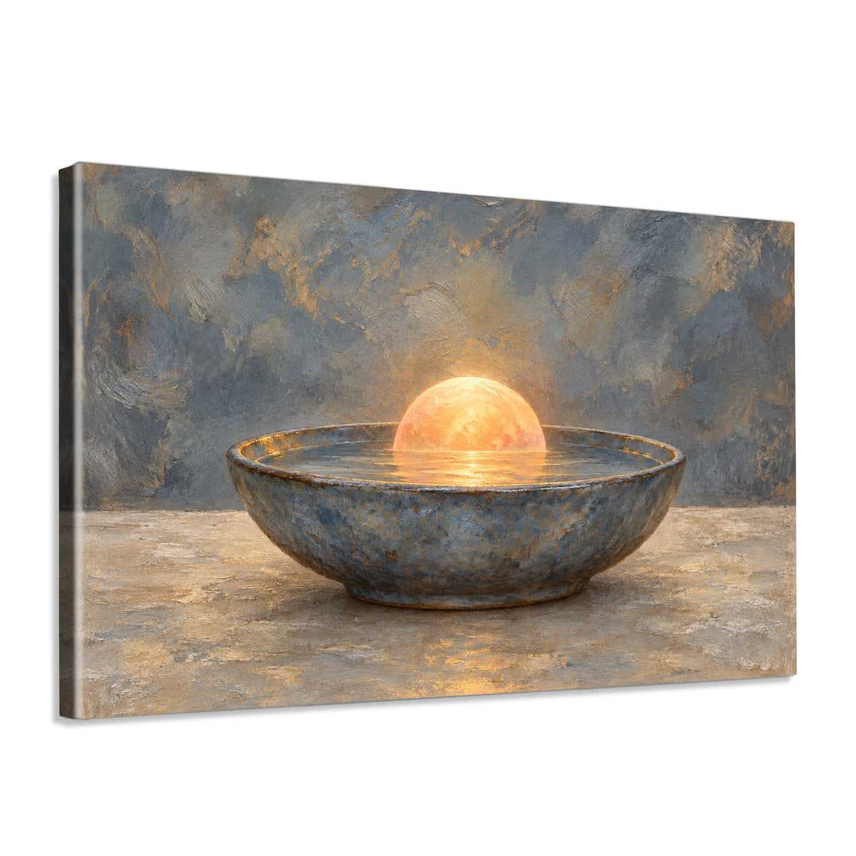 INVIN ART Framed Canvas 100% Handpainted Oil Painting Sunrise Within the Bowl Wall Art