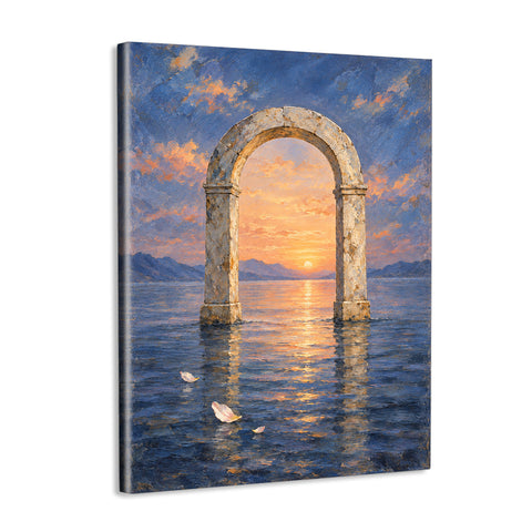 INVIN ART Framed Canvas 100% Handpainted Oil Painting Dawn Arch in Still Water Wall Art