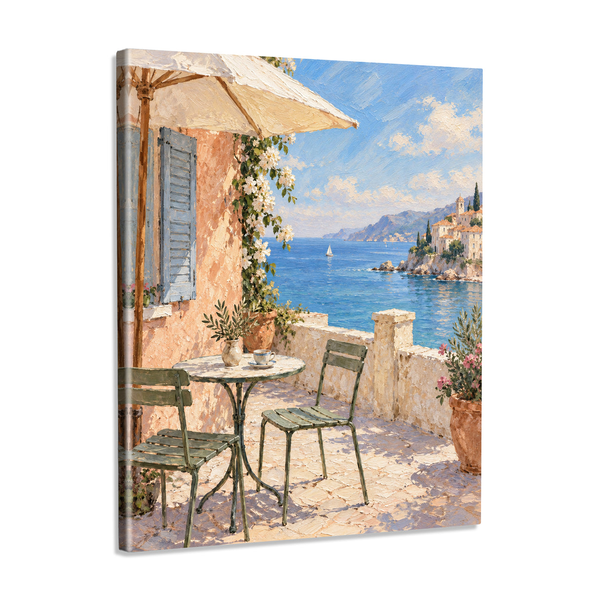 INVIN ART Framed Canvas 100% Handpainted Oil Painting Afternoon on the Coastal Terrace Wall Art