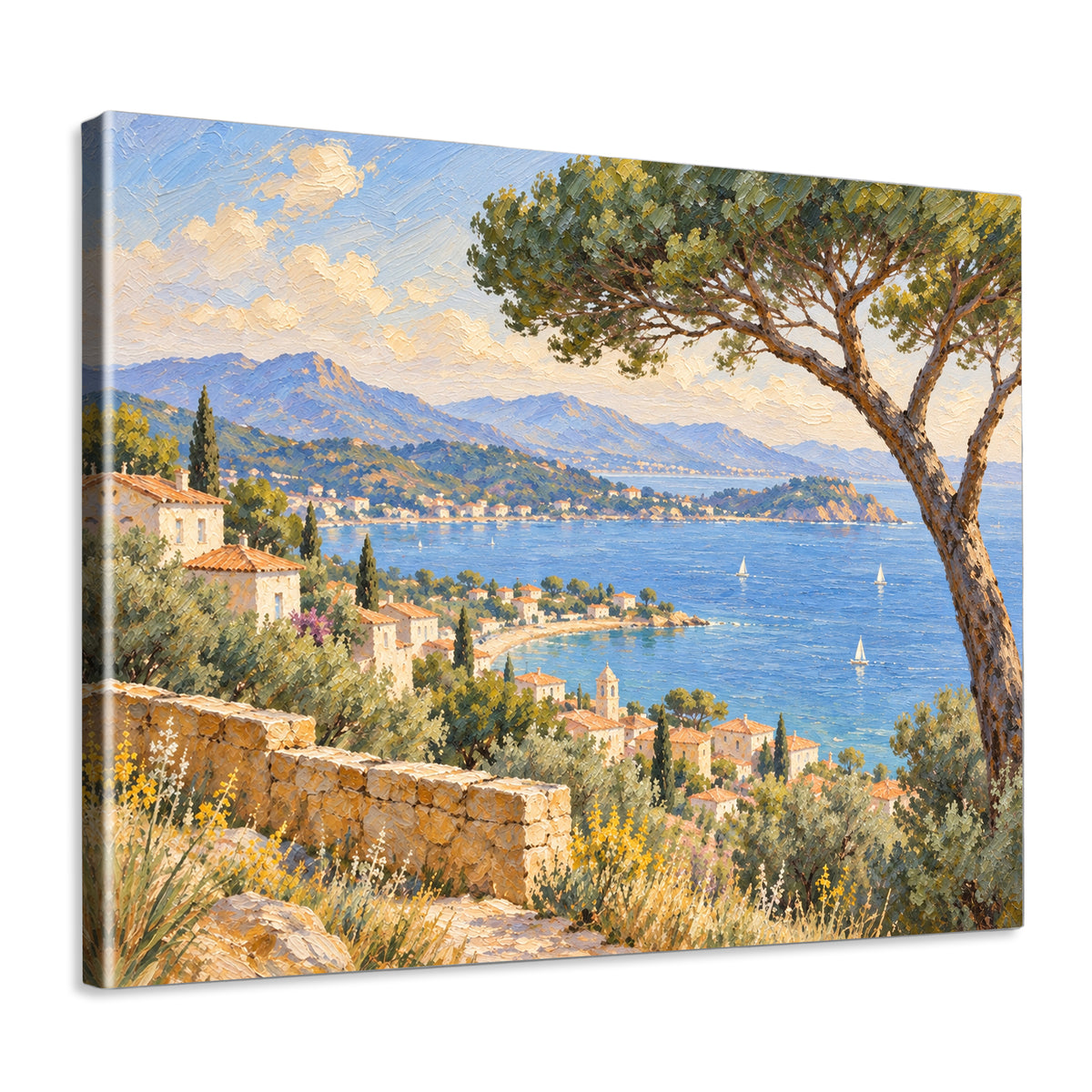 INVIN ART Framed Canvas 100% Handpainted Oil Painting Bay View Beneath the Pine Wall Art