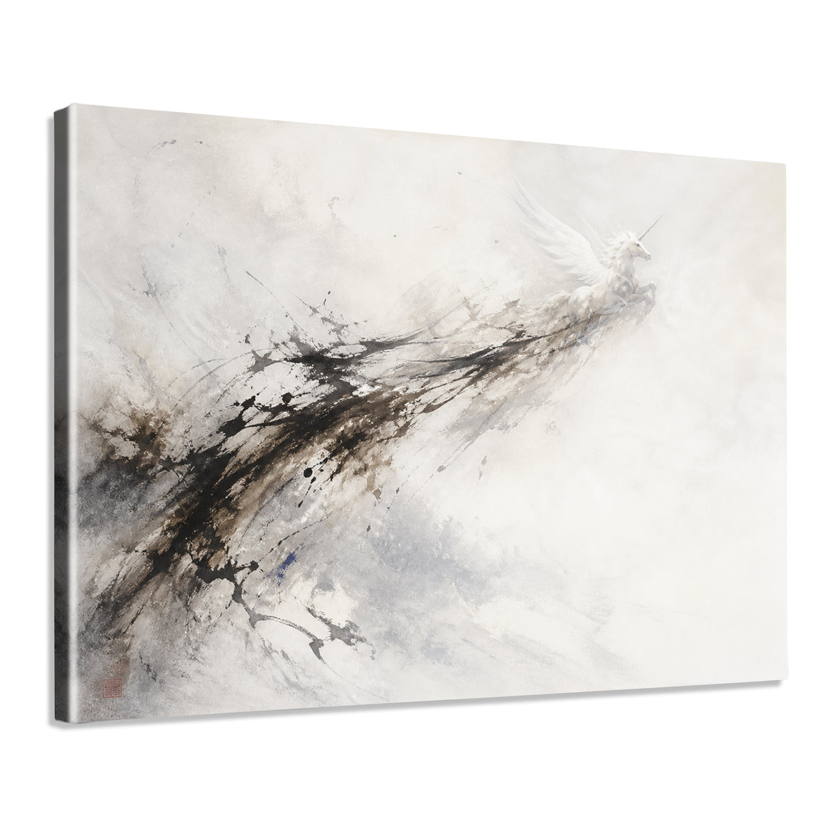 INVIN ART Framed Canvas 100% Handpainted Oil Painting Unicorn in Ink and Mist Wall Art