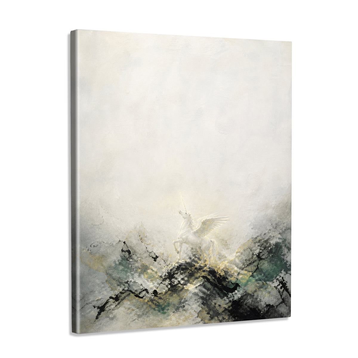 INVIN ART Framed Canvas 100% Handpainted Oil Painting Winged Unicorn Above Misty Hills Wall Art