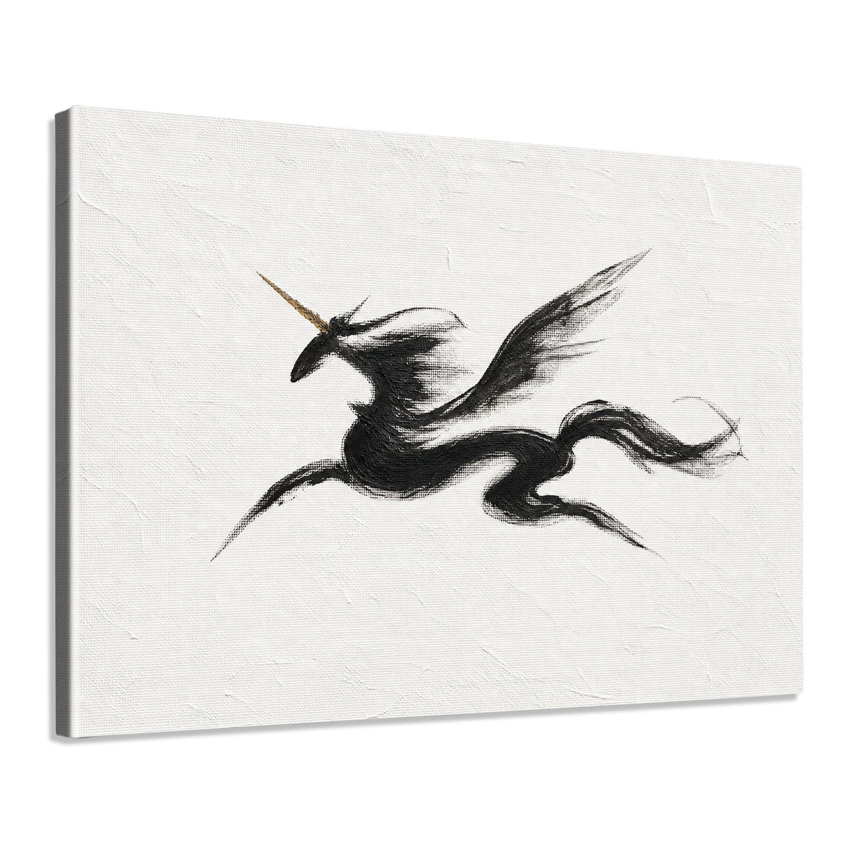 INVIN ART Framed Canvas 100% Handpainted Oil Painting Unicorn in Sweeping Black Lines Wall Art
