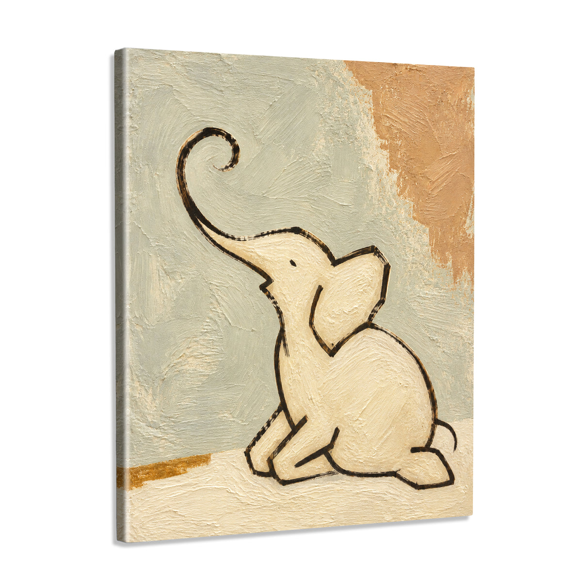 INVIN ART Framed Canvas 100% Handpainted Oil Painting Elephant with a Raised Trunk Wall Art
