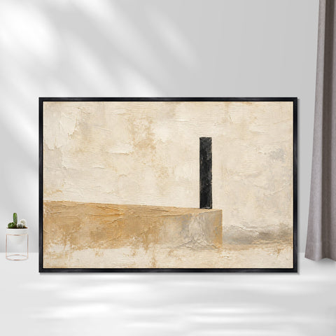 INVIN ART Framed Canvas 100% Handpainted Oil Painting Black Line Above the Sand Wall Art