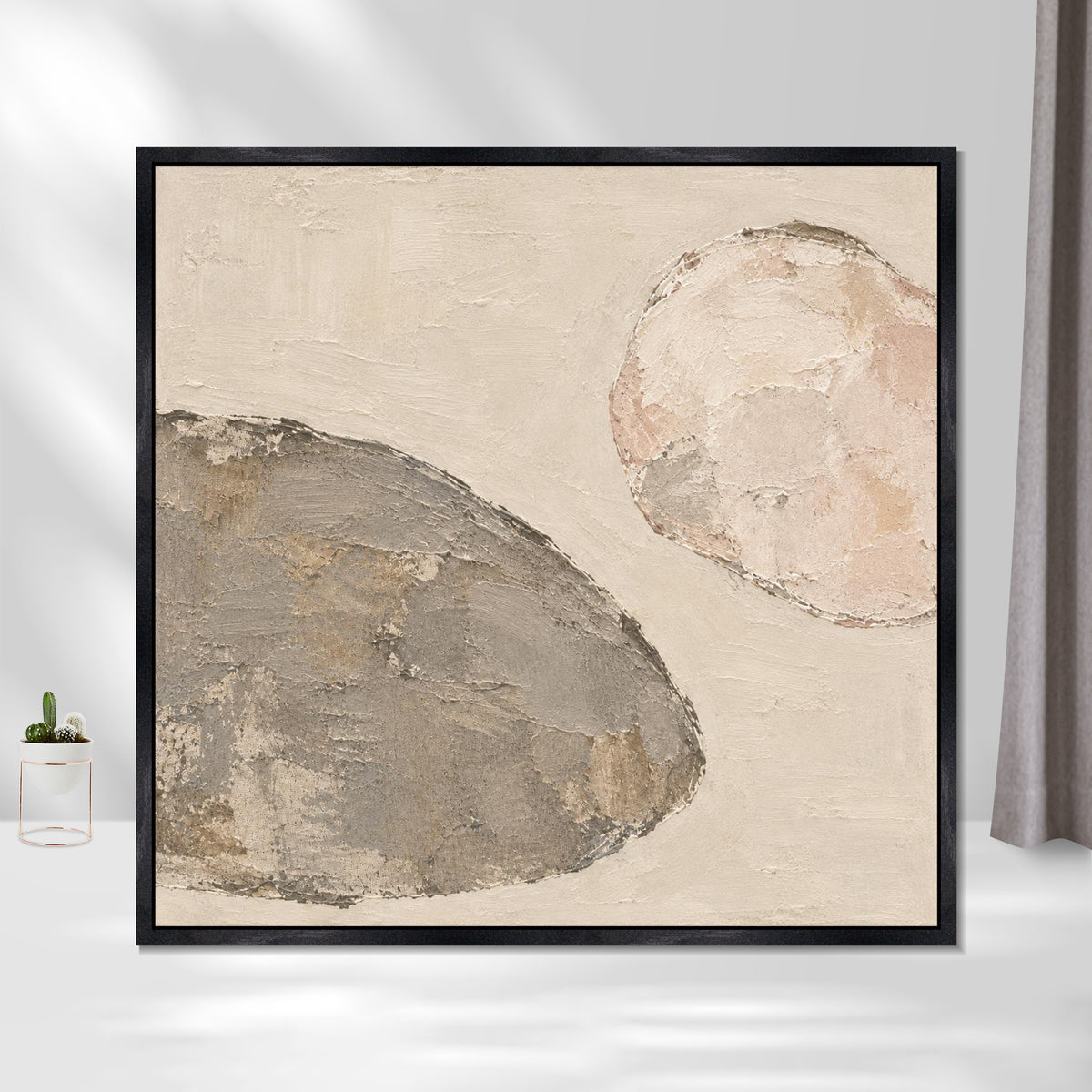 INVIN ART Framed Canvas 100% Handpainted Oil Painting Between Two Stones Wall Art