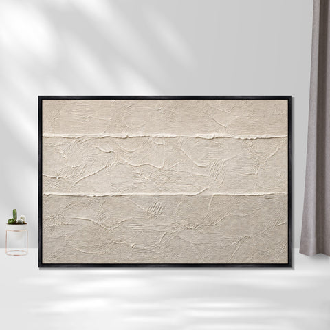 INVIN ART Framed Canvas 100% Handpainted Oil Painting White Horizontal Traces Wall Art
