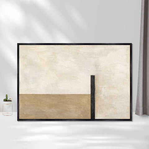 INVIN ART Framed Canvas 100% Handpainted Oil Painting Sand and a Black Upright Wall Art