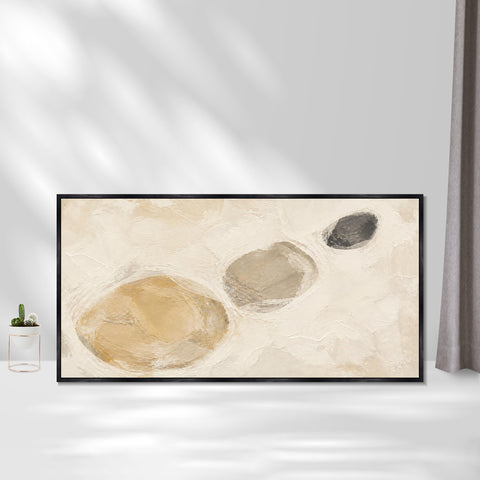 INVIN ART Framed Canvas 100% Handpainted Oil Painting Three Pebble Shapes Wall Art