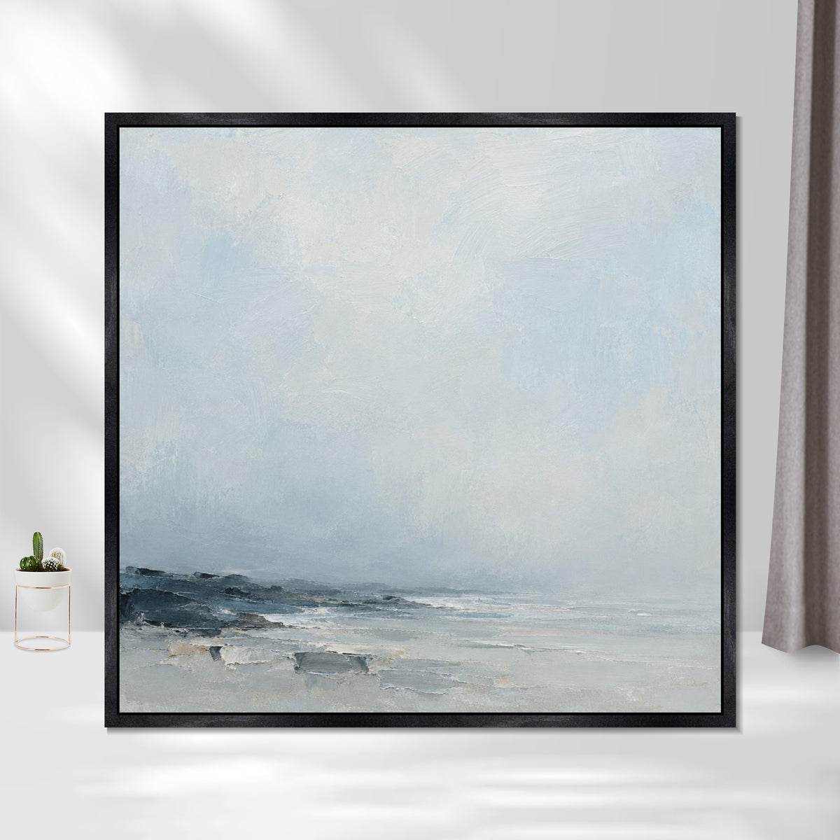 INVIN ART Framed Canvas 100% Handpainted Oil Painting Low Shore in Mist Wall Art