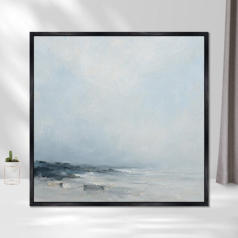 INVIN ART Framed Canvas 100% Handpainted Oil Painting Low Shore in Mist Wall Art