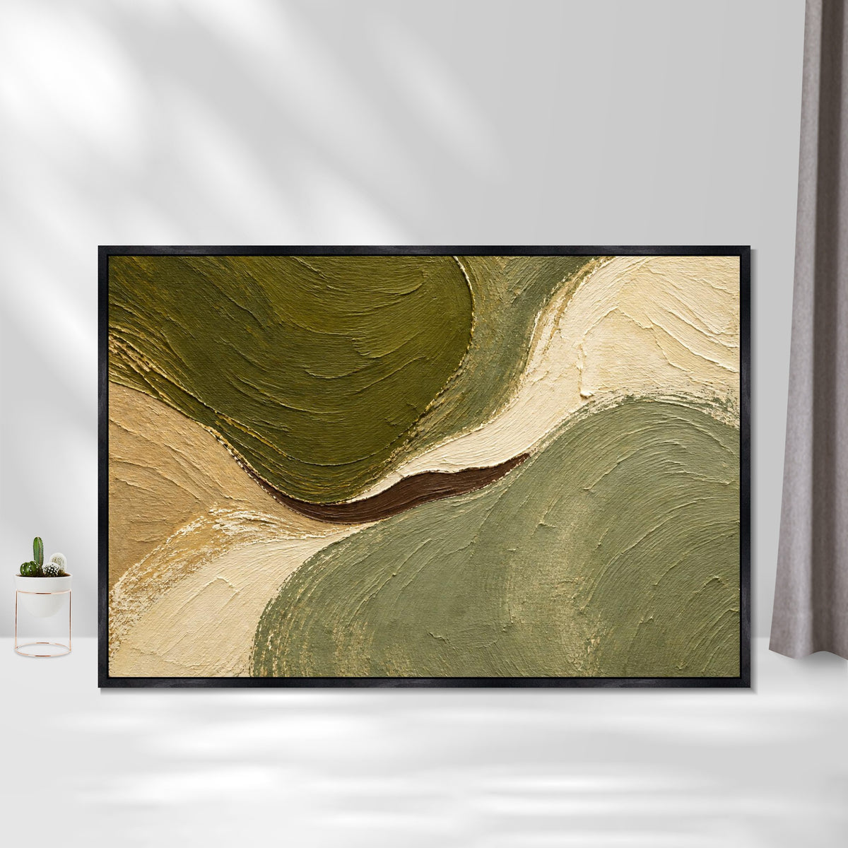 INVIN ART Framed Canvas 100% Handpainted Oil Painting Between Green Hills Wall Art