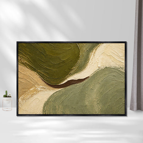 INVIN ART Framed Canvas 100% Handpainted Oil Painting Between Green Hills Wall Art