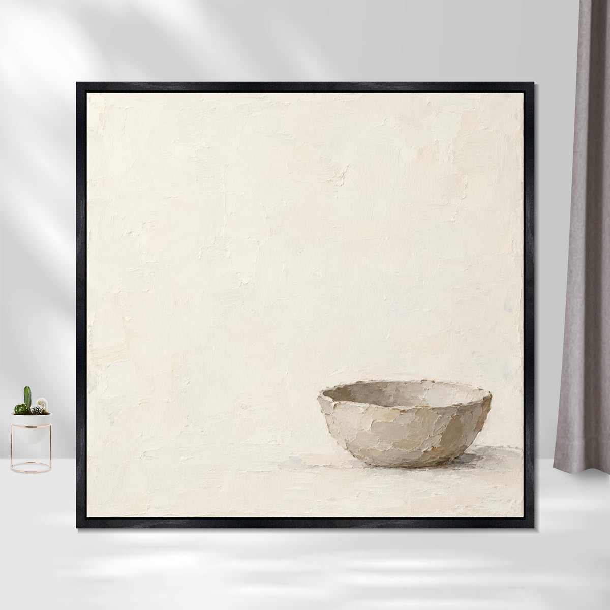 INVIN ART Framed Canvas 100% Handpainted Oil Painting An Empty Bowl Wall Art
