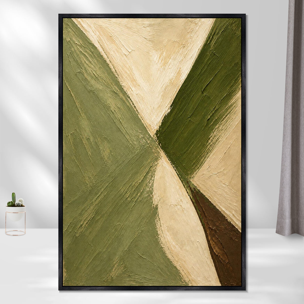 INVIN ART Framed Canvas 100% Handpainted Oil Painting Crossing Green Bands Wall Art