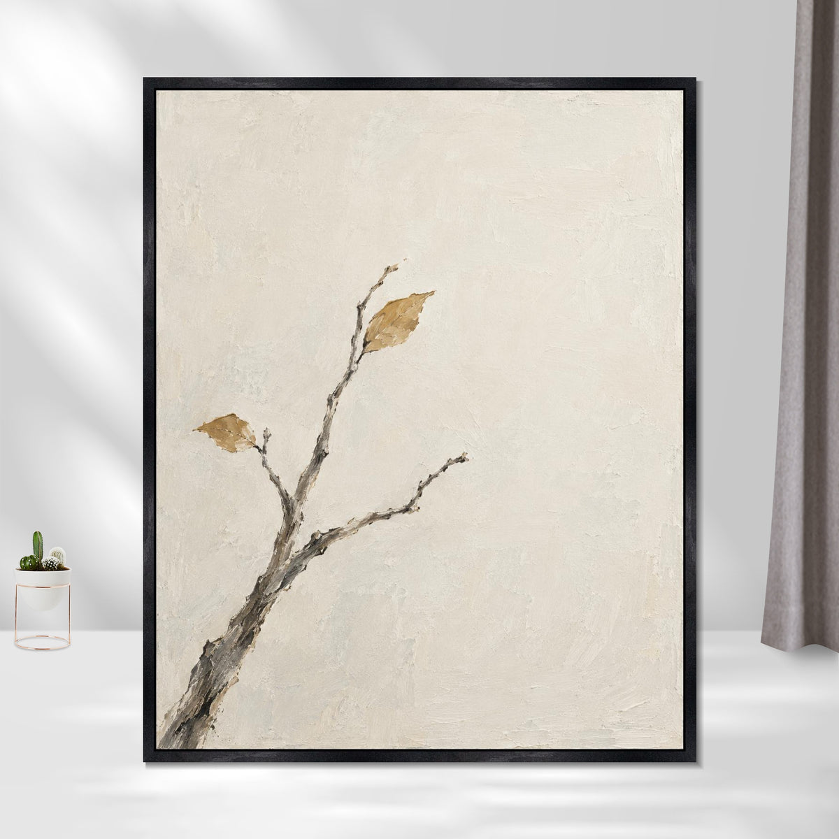 INVIN ART Framed Canvas 100% Handpainted Oil Painting Branch in Open Space Wall Art