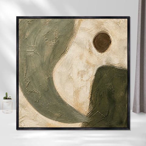 INVIN ART Framed Canvas 100% Handpainted Oil Painting Curves and a Brown Circle Wall Art