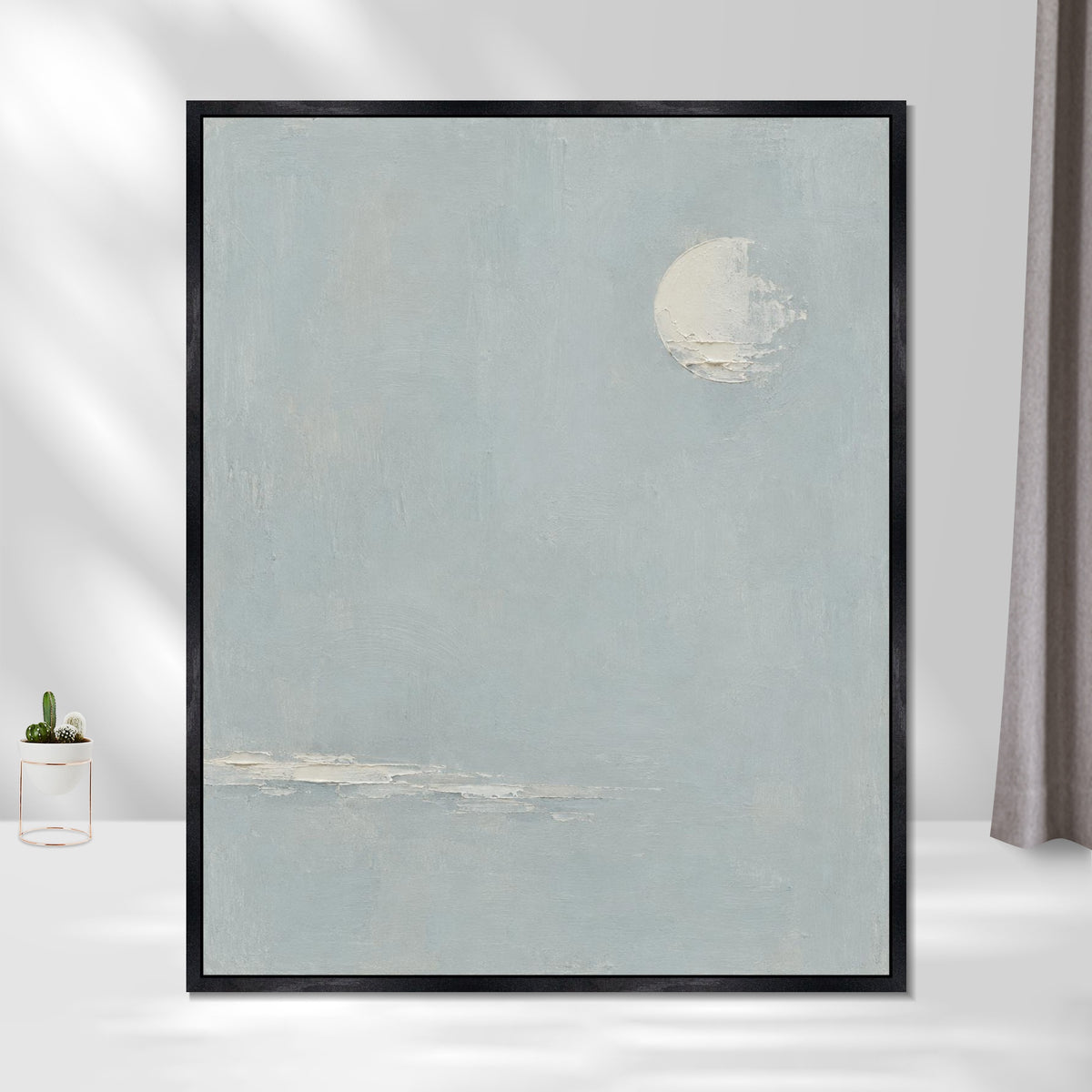 INVIN ART Framed Canvas 100% Handpainted Oil Painting Moon Above the Shallows Wall Art