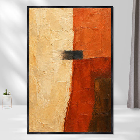INVIN ART Framed Canvas 100% Handpainted Oil Painting Ochre and Rust Divide Wall Art