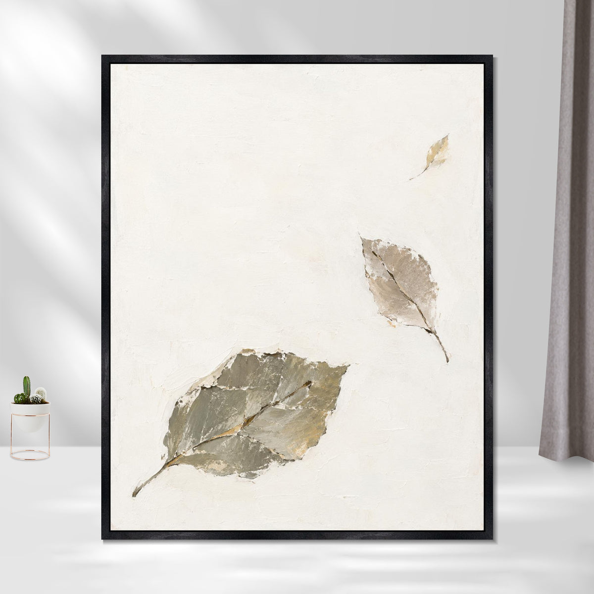 INVIN ART Framed Canvas 100% Handpainted Oil Painting Leaves Held by the Wind Wall Art