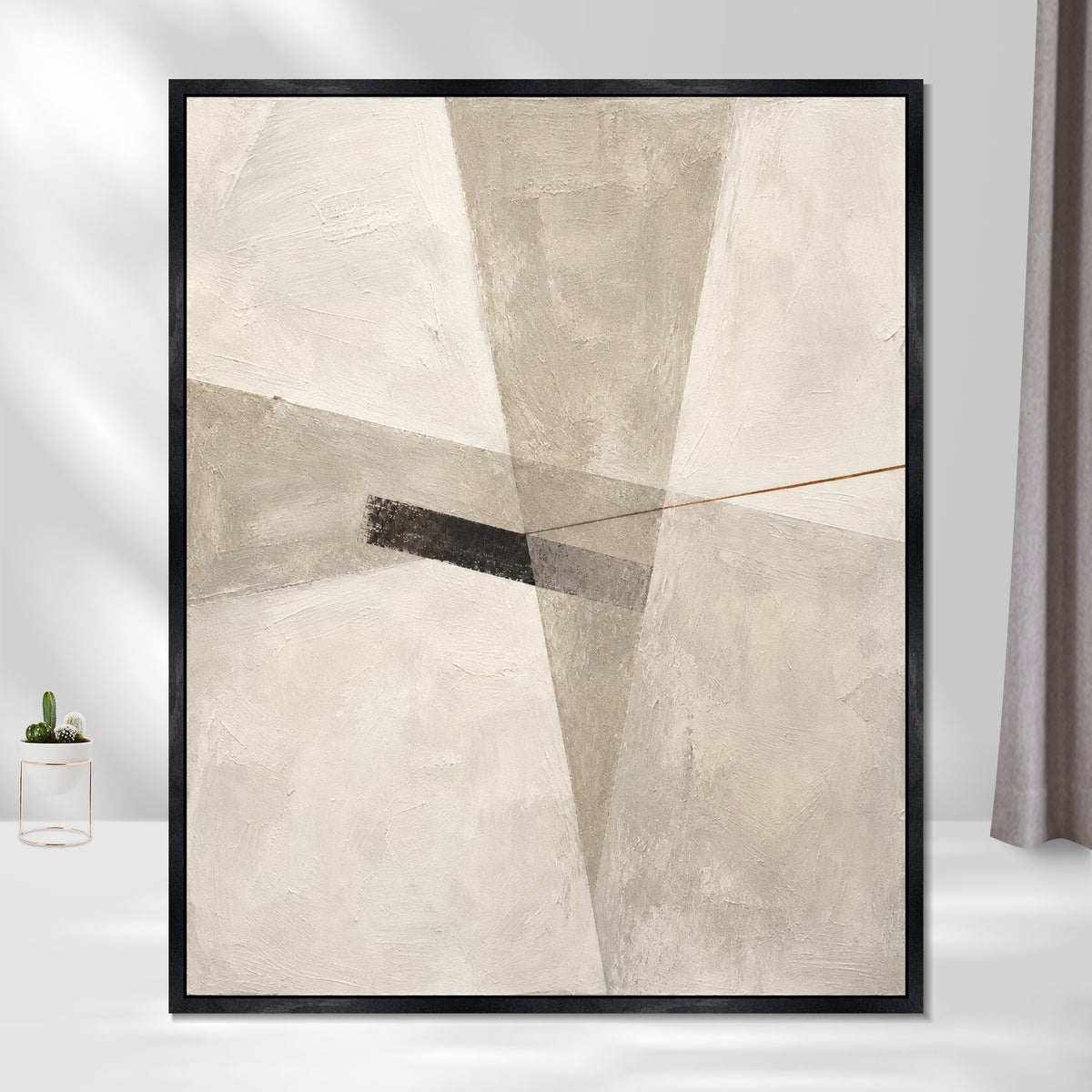 INVIN ART Framed Canvas 100% Handpainted Oil Painting Intersecting Gray Planes Wall Art