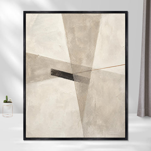 INVIN ART Framed Canvas 100% Handpainted Oil Painting Intersecting Gray Planes Wall Art