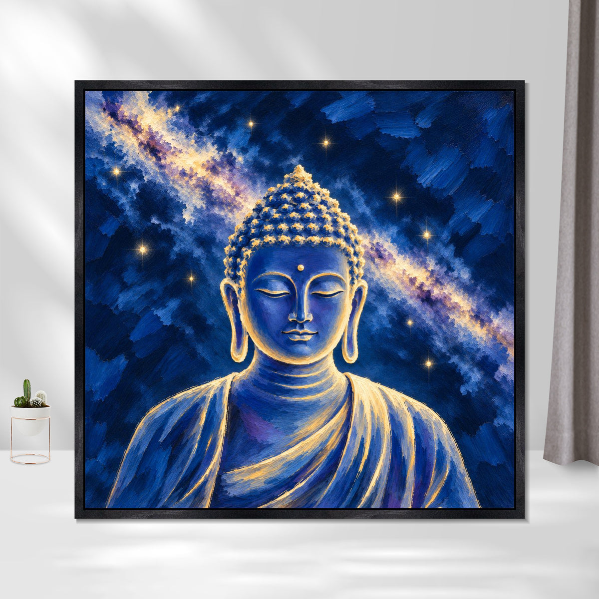 INVIN ART Framed Canvas 100% Handpainted Oil Painting Buddha in the Starry Sky Wall Art