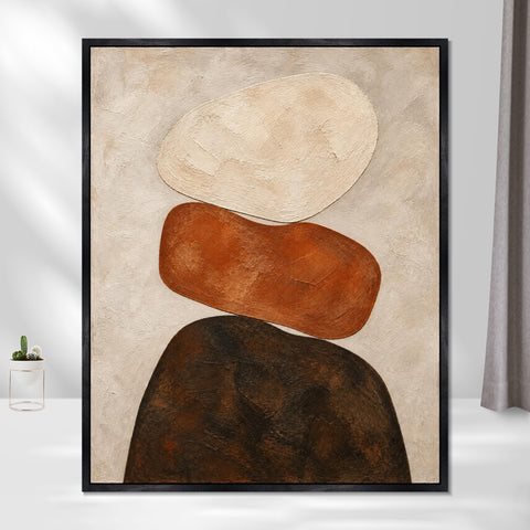 INVIN ART Framed Canvas 100% Handpainted Oil Painting Stacked Stone Shapes Wall Art