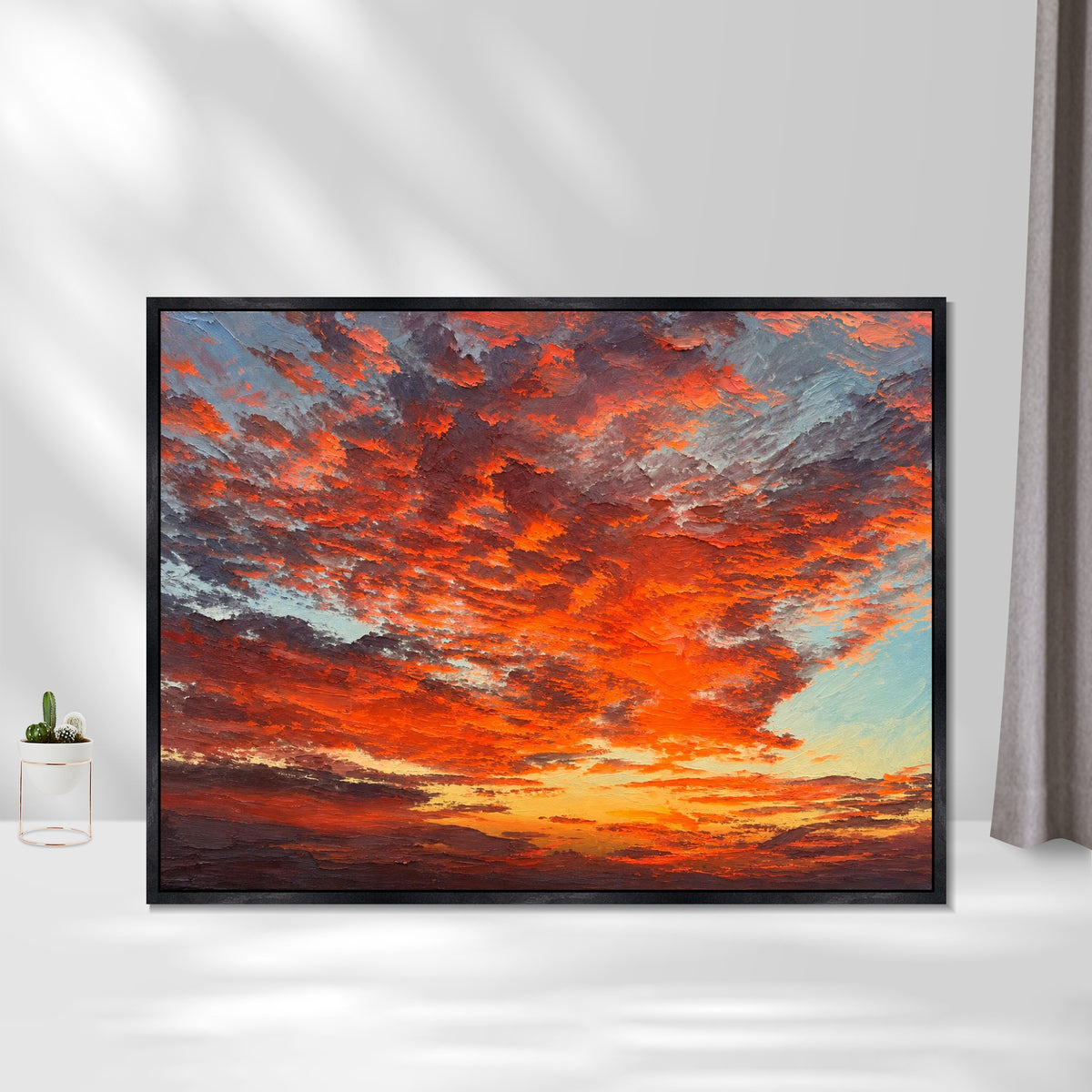 INVIN ART Framed Canvas 100% Handpainted Oil Painting Ember Clouds at Dusk Wall Art