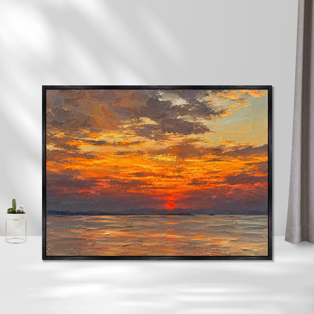 INVIN ART Framed Canvas 100% Handpainted Oil Painting Golden Sunset Reflections Wall Art