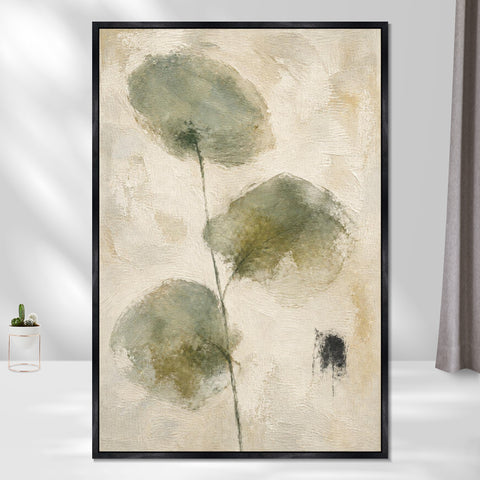 INVIN ART Framed Canvas 100% Handpainted Oil Painting Three Leaves on a Fine Stem Wall Art