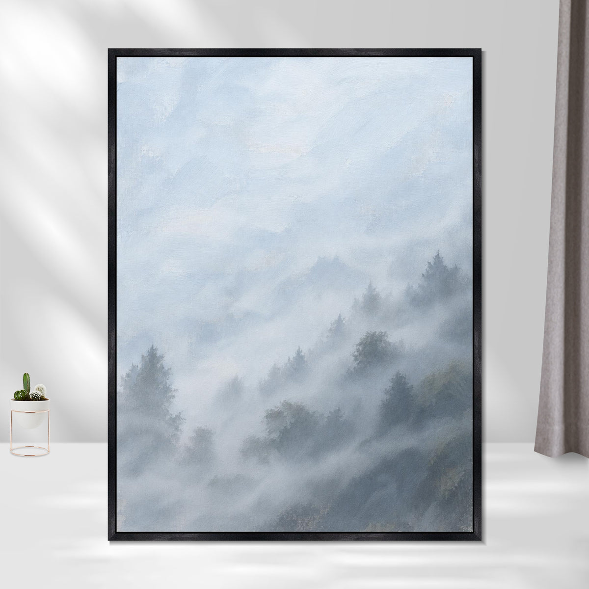 INVIN ART Framed Canvas 100% Handpainted Oil Painting Forest Slopes in Mist Wall Art