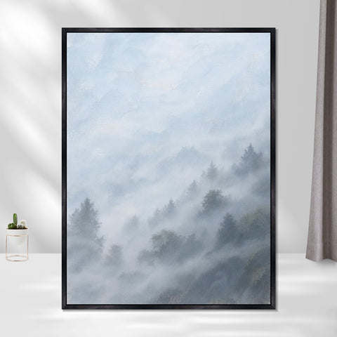 INVIN ART Framed Canvas 100% Handpainted Oil Painting Forest Slopes in Mist Wall Art